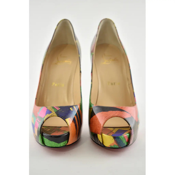 Christian Louboutin New Very Prive 120 Patent Mag Multicolor Peep Heel Pump 38 - Picture 6 of 12